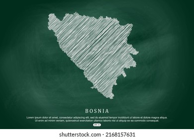 Bosnia Map - World Map International vector template with white outline graphic sketch and old school style  isolated on Green Chalkboard background - Vector illustration eps 10