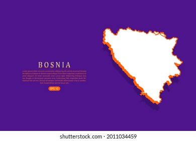 Bosnia map - World map vector template with isometric style including shadow, white and orange color on purple background - Vector illustration eps 10