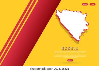 Mapa de Bosnia - Plantilla de vector de mapa mundial con estilo isométrico que incluye sombra, color blanco y rojo sobre fondo amarillo para sitio web, infografía, banner - Ilustración vectorial eps 10