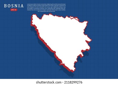 Bosnia Map - World map vector template with isometric style with white and red color including shadow on Blue grid background for website, design, infographic - Vector illustration eps 10
