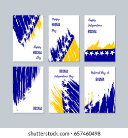 Bosnia Patriotic Cards for National Day. Expressive Brush Stroke in National Flag Colors on white card background. Bosnia Patriotic Vector Greeting Card.