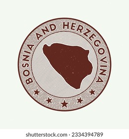 Bosnia round badge vector. Country round stamp with shape of Bosnia, isolines and circular country name. Beautiful emblem. Attractive vector illustration.