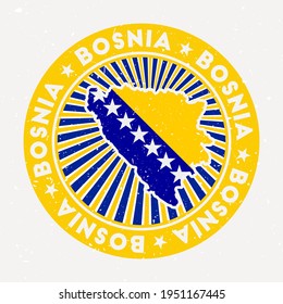 Bosnia round stamp. Logo of country with flag. Vintage badge with circular text and stars, vector illustration.