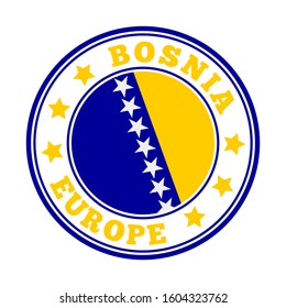 Bosnia sign. Round country logo with flag of Bosnia. Vector illustration.