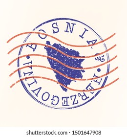 Bosnia Stamp Postal. Map Silhouette Seal. Passport Round Design. Vector Icon. Design Retro Travel.