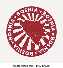 Bosnia stamp. Travel red rubber stamp with the map of country, vector illustration. Can be used as insignia, logotype, label, sticker or badge of the Bosnia.