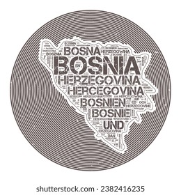 Bosnia Vector Image. Country round logo design. Bosnia poster in circular arcs and wordcloud style. Radiant vector illustration.