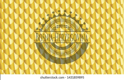 Bosnia-Herzegovina golden badge or emblem. Scales pattern. Vector Illustration. Detailed.