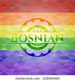 Bosnian emblem on mosaic background with the colors of the LGBT flag