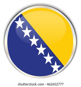 Bosnian Flag. Glossy button with glare in bright round frame.