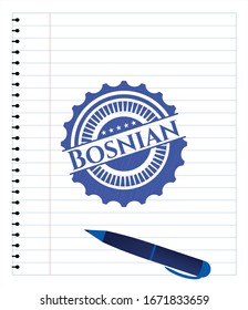 Bosnian pen emblem. Blue ink. Vector Illustration. Detailed.
