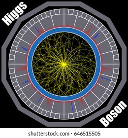 Boson Higgs, quantum mechanics, Hadron Collider. Voyage in the Space. Big Bang illustration. Vector abstract cosmic background.