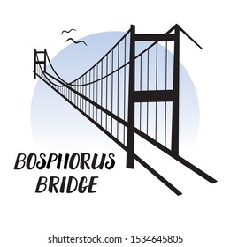 Bosphorus Bridge line illustration on white background, vector for postcard, souvenir