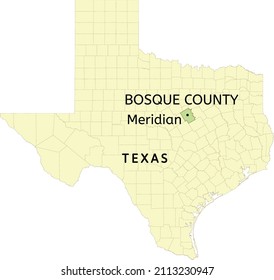 Bosque County and city of Meridian location on Texas state map