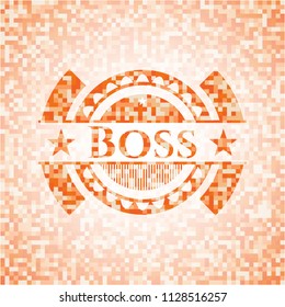 Boss abstract emblem, orange mosaic background