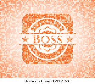 Boss abstract orange mosaic emblem with background