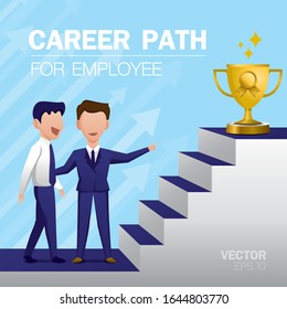 The boss is advising an employee how to be successful. Career path illustration vector.
