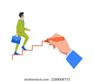 Boss Aiding A Business Person Climbing Stairs. Essential Role Of Mentorship And Guidance In Helping Individuals