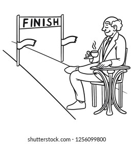 The boss always sees the tasks as a start and a goal and not as a cycle of continuous renewal and discovery. When the project crosses the finishing line everything is ready. Fuck Up Comic. Vector.