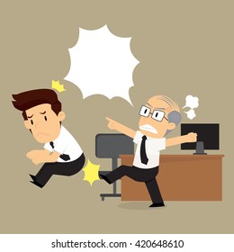 The boss is angry kick  businessman ,dismissal from the job. vector