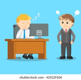 boss angry when a businessman sleeping on the job