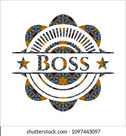  Boss arabic badge background. Arabesque decoration.