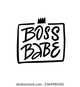 Boss babe black color lettering phrase. Modern text logo in frame. Vector art isolated on white background.