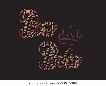 Boss Babe crown Rhinestone for t-shirts, hoodies, jackets, tote bags, caps, phone cases, heat transfer or rhinestone applications on fabrics, DIY Projects, social media ads, clothing fabrics, web 
