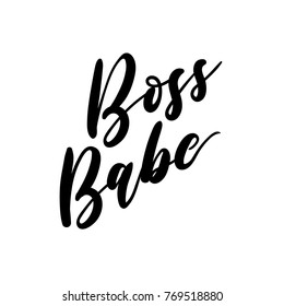 Boss babe Vector poster. Ccalligraphy isolated on white background. Feminism slogan with hand drawn lettering. Print for poster, card.