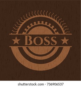 Boss badge with wooden background