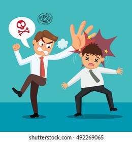 Boss big hand slap on employee head, vector illustration cartoon