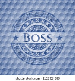 Boss blue polygonal badge.