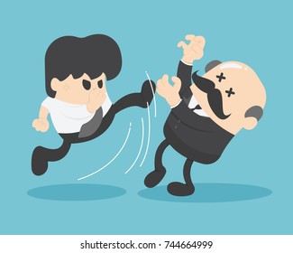 Boss businessman Hit the kick by businessman
