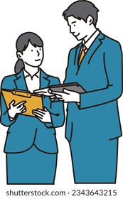 Boss businessman teaching subordinate to work