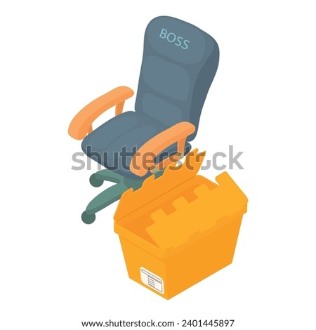 Boss chair icon isometric vector. Expensive leather chair and opened parcel box. Office furniture, delivery concept