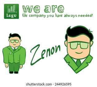 Boss character, manager vector cartoon, green