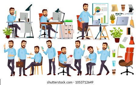 Boss Character Vector. CEO, Managing Director, Representative Director. Poses, Emotions. Boss Meeting. Cartoon Business Illustration
