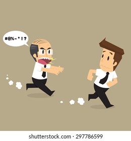 boss chasing a businessman working poor. vector