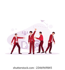 The boss chooses one person who symbolizes the recruitment of employees. Successful candidate. Concept of achievement, job, success, vacancy, work, and career. Trend Modern vector flat illustration