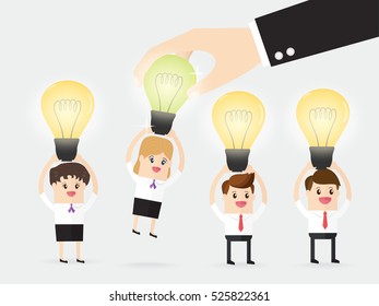 boss choosing businessman or businesswoman who have new ideas and think different from group of business people. concept of human resources recruitment
