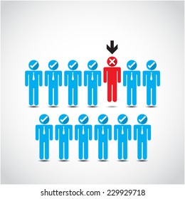 Boss choosing the imperfect businessman for layoff. Vector illustration