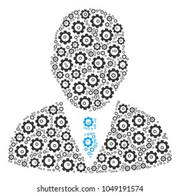 Boss collage of cog wheels. Vector gear icons are organized into boss shape.
