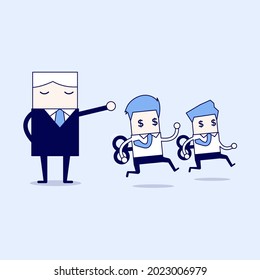 Boss command mechanical businessman. Cartoon character thin line style vector.