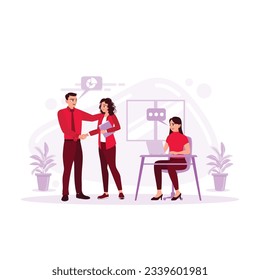 The boss congratulates the employee on the promotion. The office team praises employees for business success. Professional recognition concept. Trend Modern vector flat illustration