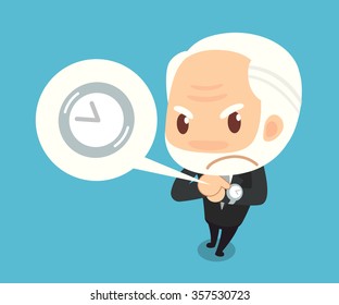 Boss counting time. Flat design. Vector.