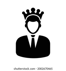 Boss, crown, king, monarchy icon. Black vector graphics.