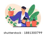 Boss cultivate potted plant with business people isolated. Mentoring and growing employees vector flat illustration. Concept of human resource management, supervise, professional growth and career