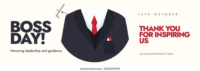 Boss Day 16th October background, cover banner, post. Boss day celebration cover banner with suit vector. The day is for Employees to  show appreciation and thankfulness to their bosses for Kindness.