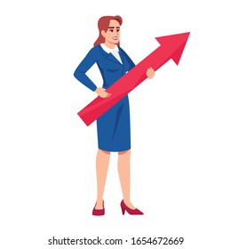 Boss defining company development direction semi flat RGB color vector illustration. Top manager, CEO with red arrow isolated cartoon character on white background. Corporate strategy concept