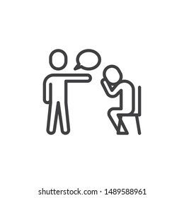 Boss dismisses employee line icon. linear style sign for mobile concept and web design. Manager blaming an employee, fired sad man crying outline vector icon. Symbol logo illustration. Vector graphics